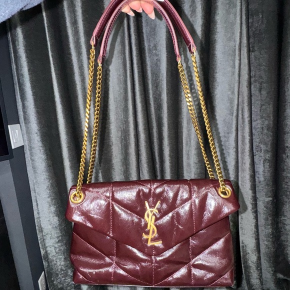 Yves Saint Laurent Handbags - Loulou Medium YSL Puffer Quilted Shoulder Bag in color Oxblood